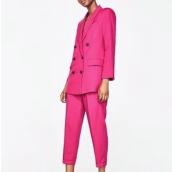 Zara Double Breasted Blazer Fuchsia Size XS // Menswear Inspired - Picture 6 of 8